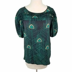 {Parker} Peacock Feathers Print 100% Silk Blouse